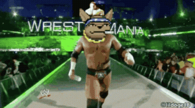 Wrestler Sitting In Ring Mouth Open W Logo GIF