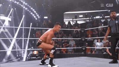 Wrestler Squatting In Ring With CW Logo GIF