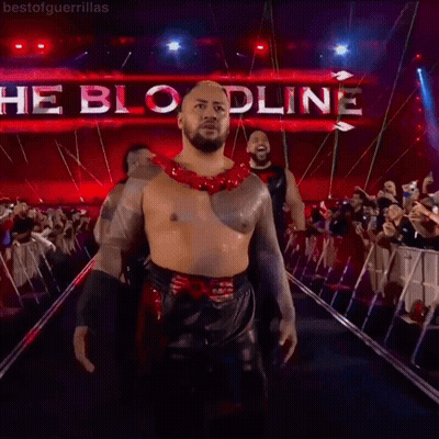 Wrestler Walking Down Ramp With Bloodline Sign GIF