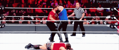 Wrestlers Fighting In Ring With Referee NextBigThing GIF
