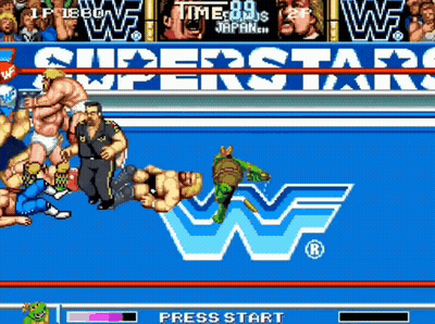 Wrestlers Fighting In Ring With W Logo GIF