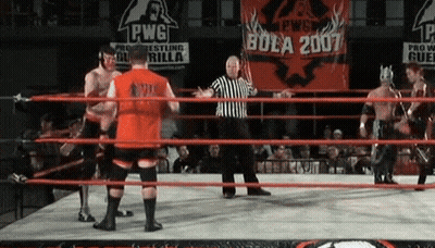 Wrestlers In Ring With Banner Bola 2007 GIF