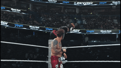 Wrestlers In Wrestling Ring With Backlash Banner GIF