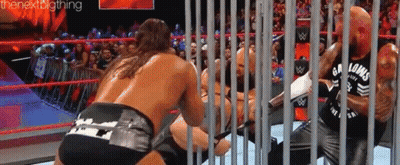 Wrestling Match In Cage With Crowd GIF