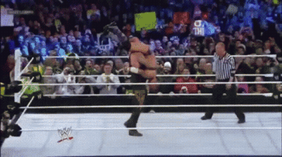 Wrestling Match In Front Of Crowd With Referee GIF