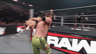 Wrestling Match In Front Of Raw Banner GIF