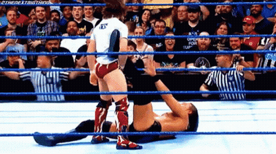 Wrestling Match In Ring With Crowd And Kneeling Wrestler GIF