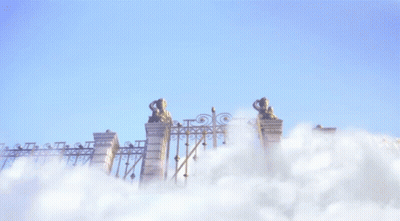 Wrought Iron Gate With Statue GIF