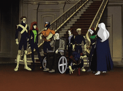 X-Men Posing In Front Of Stairs GIF