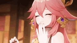 Yae Miko Happy Yum Food GIF
