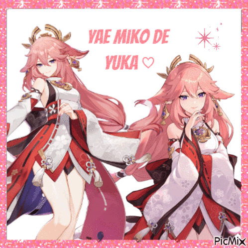 Yae Miko Surrounded By Pink Glitter GIF