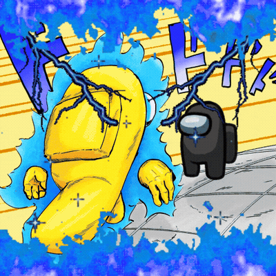 Yellow Among Us Attacked By Black Character GIF