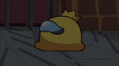 Yellow Among Us Character With Crown Saying Help GIF