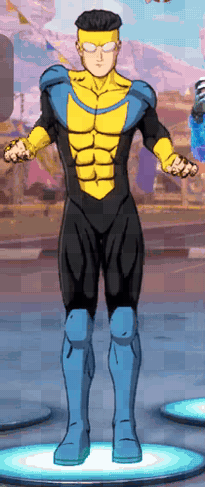 Yellow And Black Superhero Cartoon On Pedestal GIF
