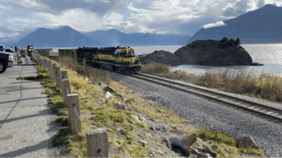 Yellow And Black Train Near Lake GIF