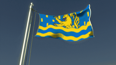 Yellow And Blue Flag With Lion GIF