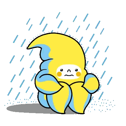 Yellow And Blue Sad Cartoon Character In Rain Sticker