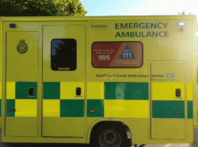 Yellow And Green Ambulance With Number 999 GIF