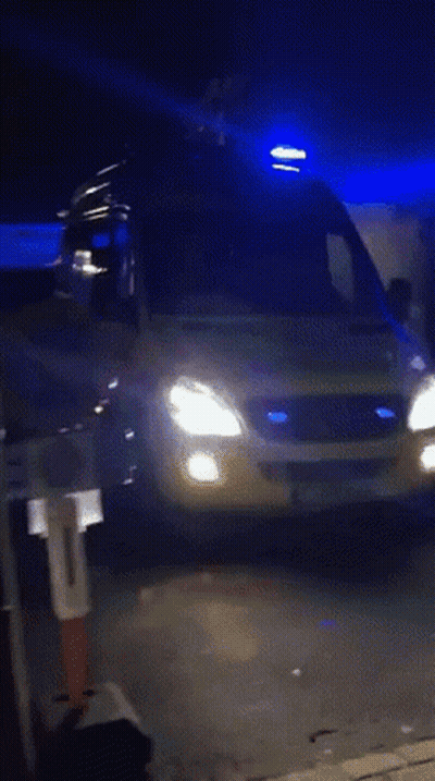 Yellow And Green Police Van With Blue Lights GIF