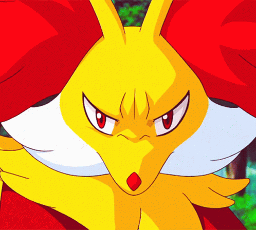Yellow and Red Cartoon Character With Red Eyes