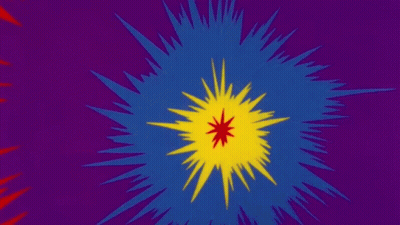 Yellow And Red Starburst On Blue Background GIF