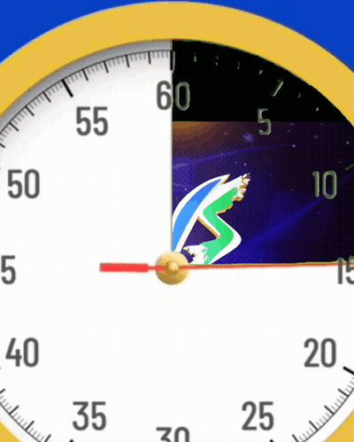 Yellow And White Clock Hands On 50 And 55 GIF