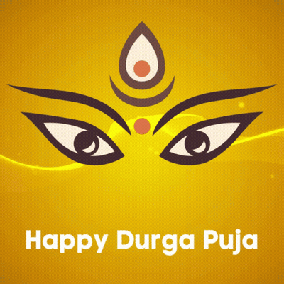 Yellow Background With Happy Durga Puja White Text GIF
