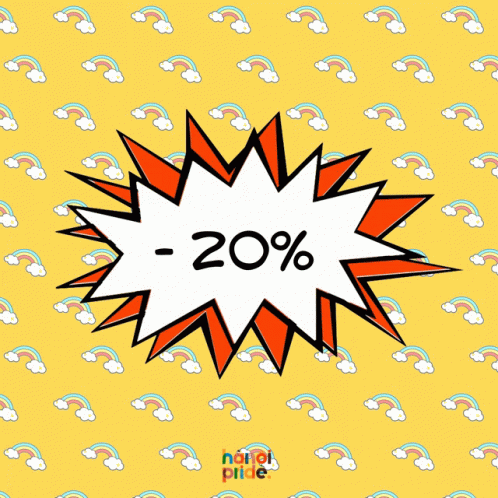 Yellow Background With Rainbows Clouds And -20% Sticker GIF