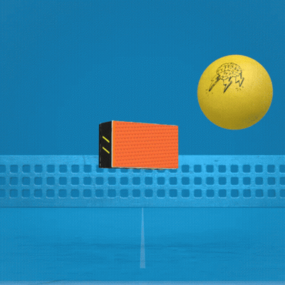 Yellow Ball Flying Over Blue Ping Pong Net GIF