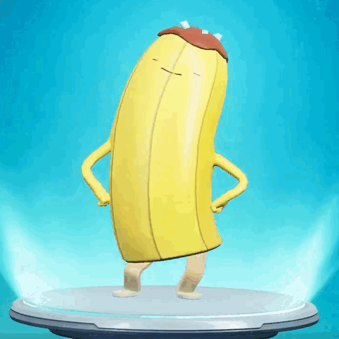 Yellow Banana With Arms And Legs Standing On Podium GIF