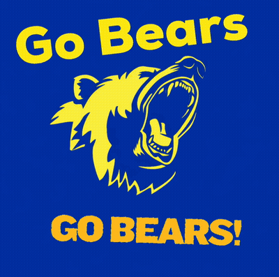 Yellow Bear On Blue Background Saying Go Bears GIF