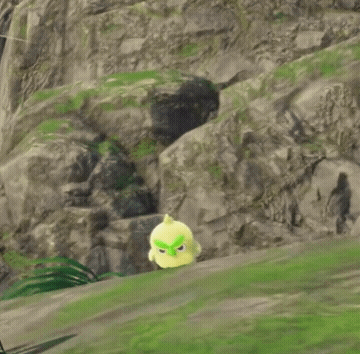 Yellow Bird With Green Eyes On Grassy Hill GIF