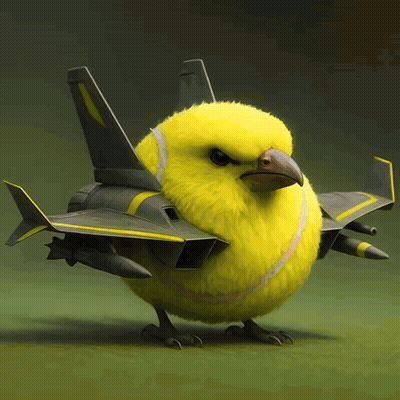 Yellow Bird With Tennis Ball And Fighter Jet GIF