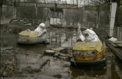 Yellow Bumper Cars In Puddle GIF