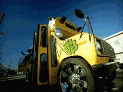Yellow Bus With Green Dollar Sign GIF