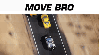 Yellow Car Driving Down Road Saying Move Bro GIF