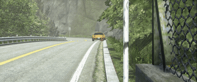 Yellow Car Driving Down Road With Trees GIF