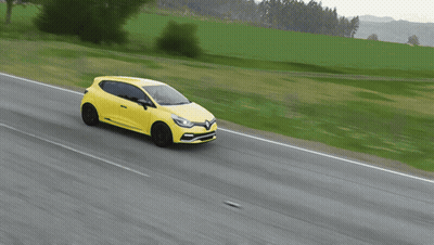 Yellow Car Driving On Road With Grassy Field GIF