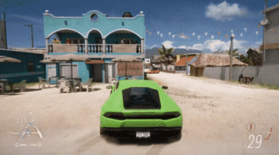 Yellow Car With White Stripes Driving GIF