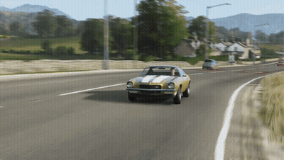 Yellow Car With White Stripes Driving GIF