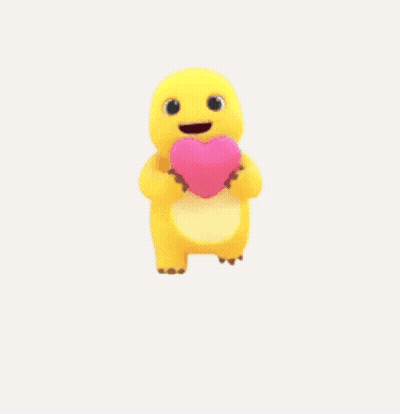 Yellow Cartoon Character Holding Pink Heart GIF