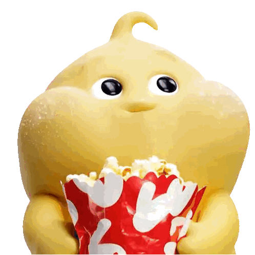 Yellow Cartoon Character Holding Polka Dot Popcorn Bag Sticker