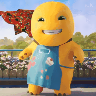 Yellow Cartoon Character In Blue Apron GIF