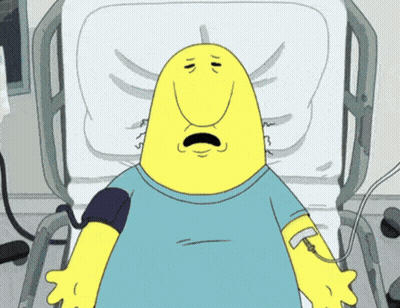 Yellow Cartoon Character In Hospital Bed GIF