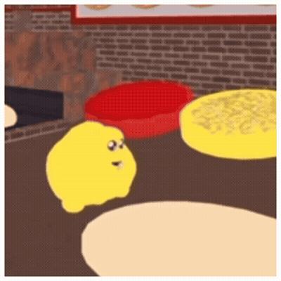 Yellow Cartoon Character Next To Red Bowl GIF