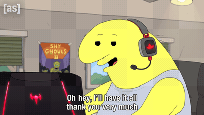 Yellow Cartoon Character Says I'll Have It All GIF