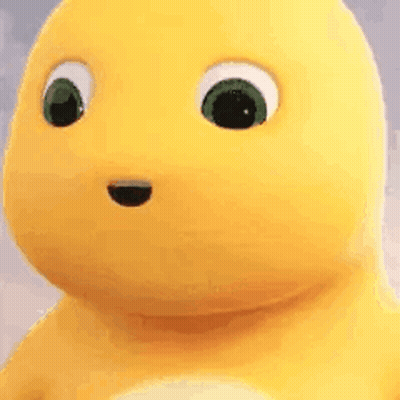 Yellow Cartoon Character Smiling Holding Spoon GIF