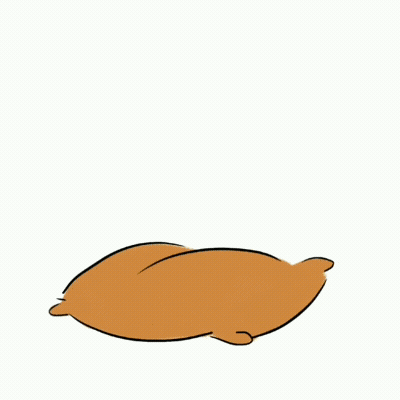 Yellow Cartoon Character Standing Beside Brown Pillow GIF
