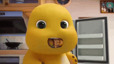 Yellow Cartoon Character Standing In Front Of Open Fridge GIF