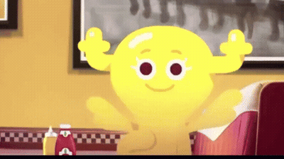 Yellow Cartoon Character Thumbs Up In Diner GIF